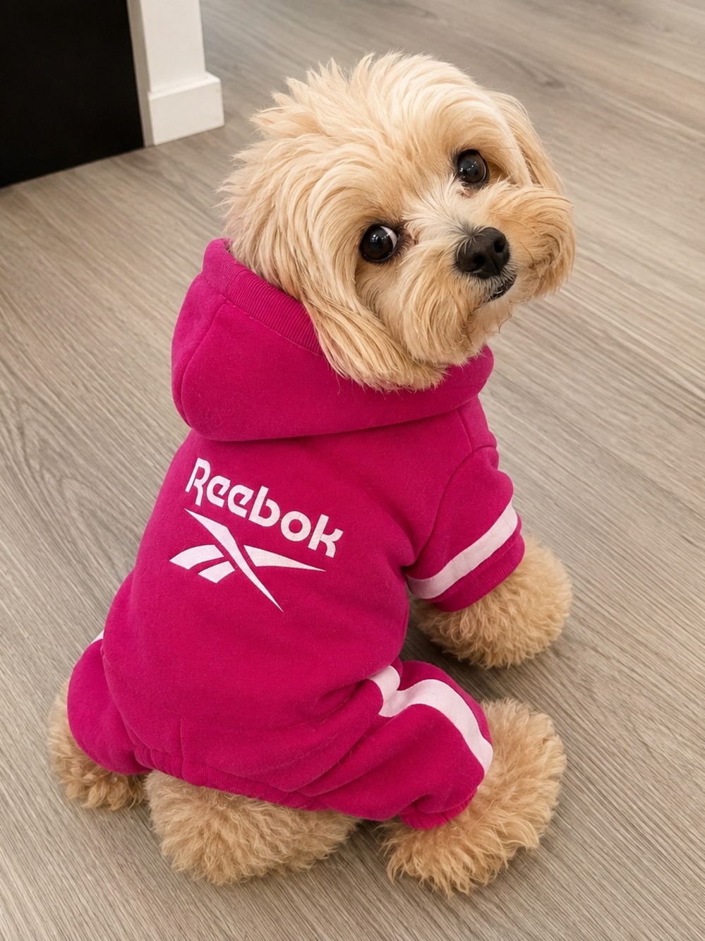Reebok Pink Dog Hoodie Jumpsuit XS | Fleece Pet Outfit | Cozy One-Piece